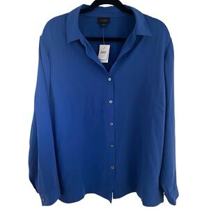 J. Jill classic blouse collar buttons long sleeve Persian blue tailored XL NWT